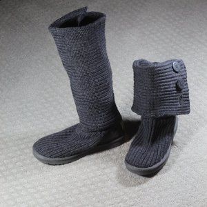 Ugg Size 8 Classic Cardy Boots Tall Pull On Slouchy Foldable Grey Knit Sweater